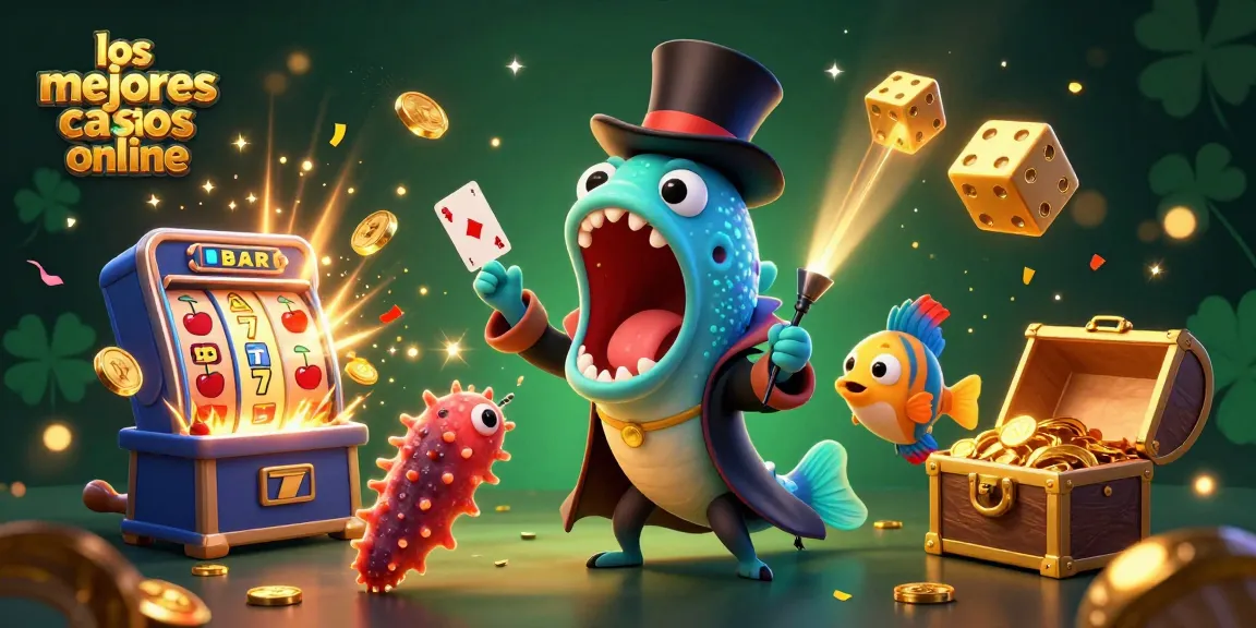 Disfruta de los mejores casinos online con una escena mágica de un pez angler y un moray realizando trucos de cartas.