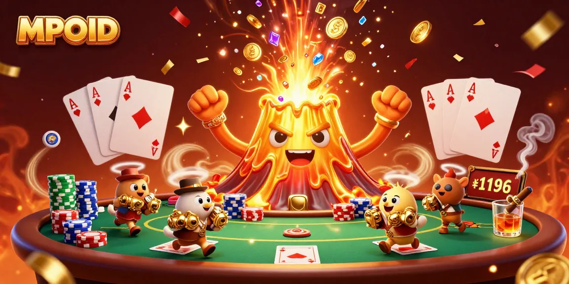 Engage with MPOID's golden volcano eruption, celebrating rich treasure and poker excitement.