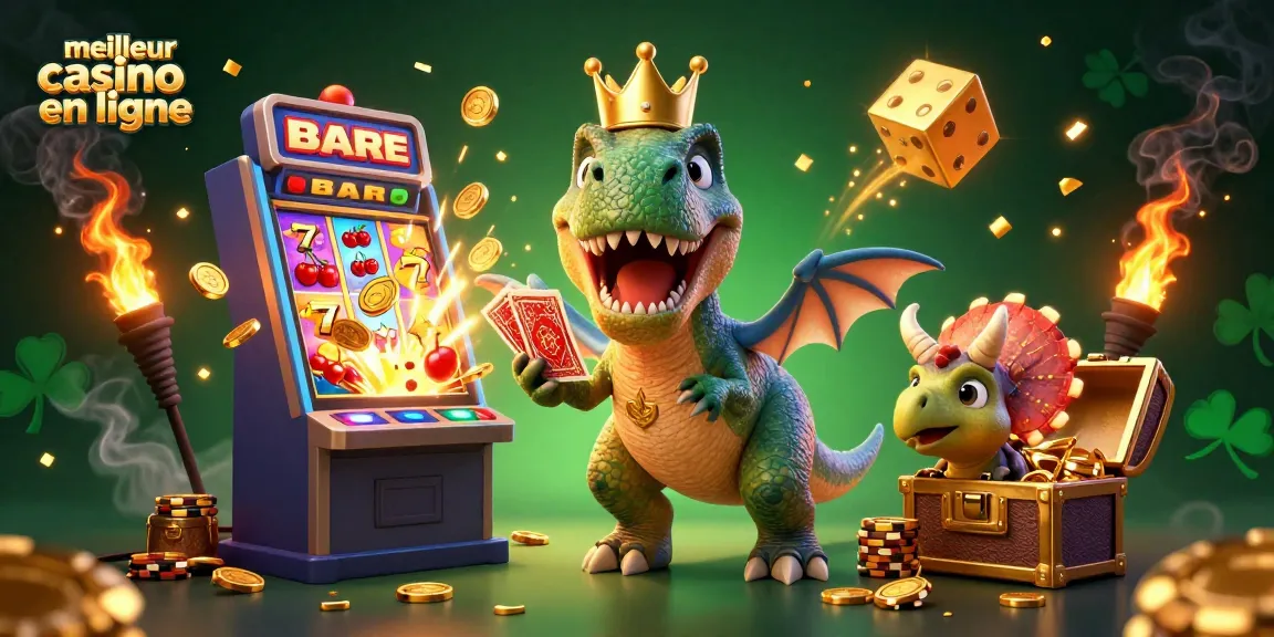 Gagnez au meilleur casino en ligne avec un T-Rex jouant aux cartes et un jackpot explosif d'or