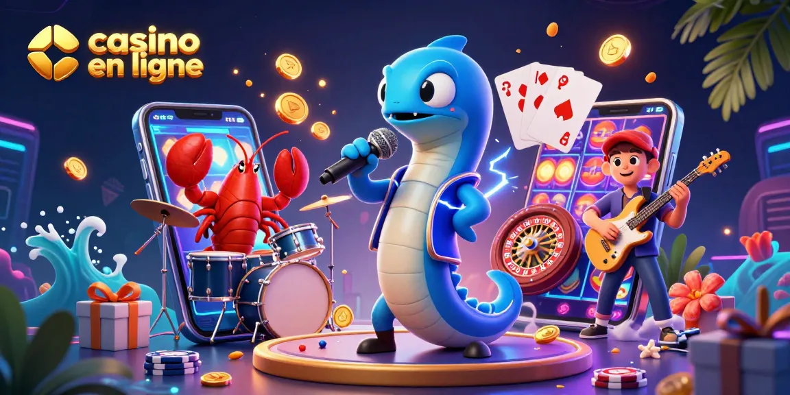 Plongez dans l'excitation du casino en ligne avec une scène de casino sous-marine vibrante mettant en vedette des personnages dynamiques.