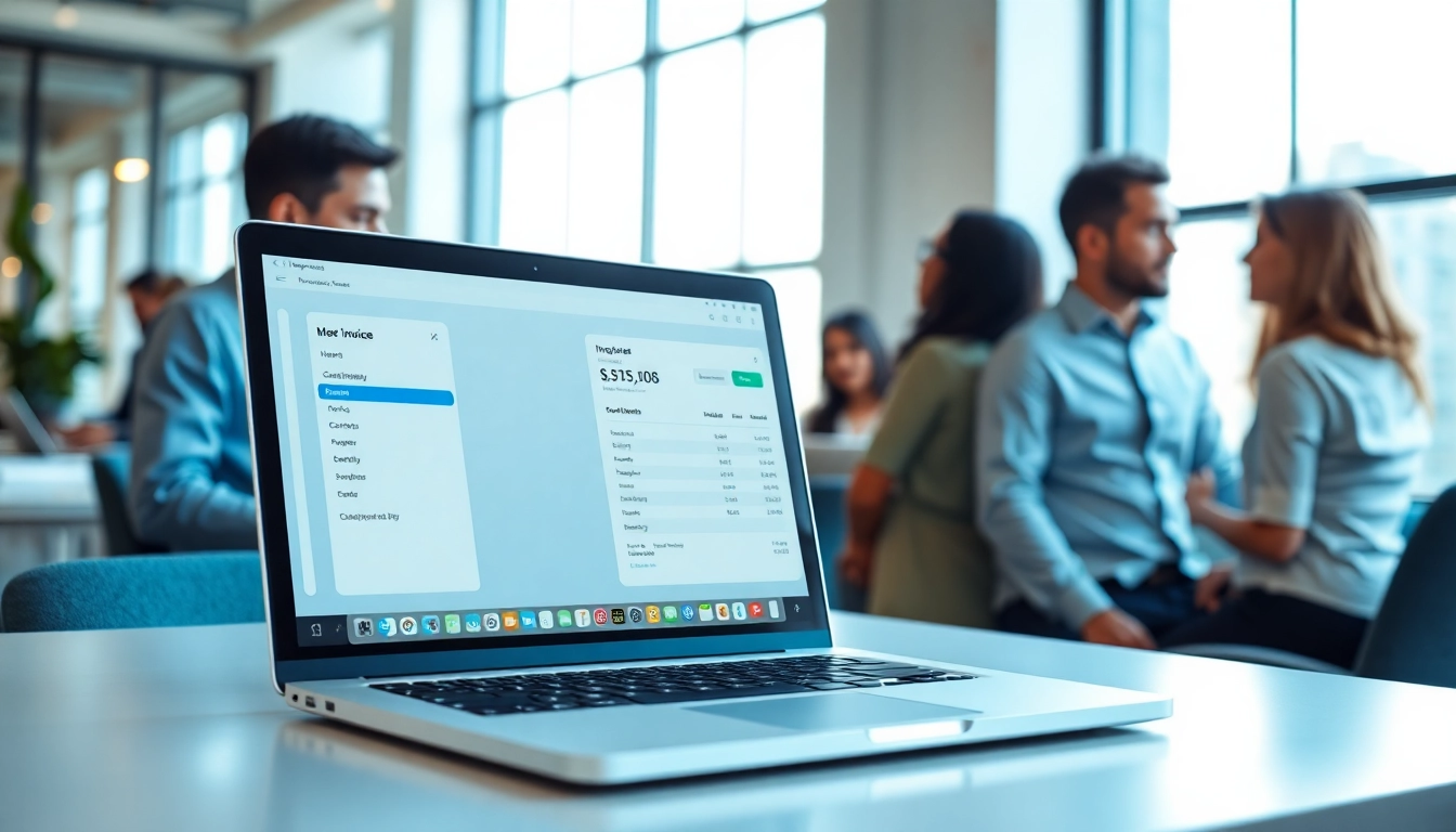 Showcase of invoice processing software in a collaborative modern office environment.