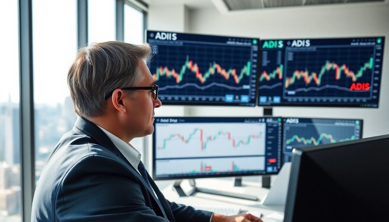 Analyze ADI stock price trends with professional insights in a modern office environment.
