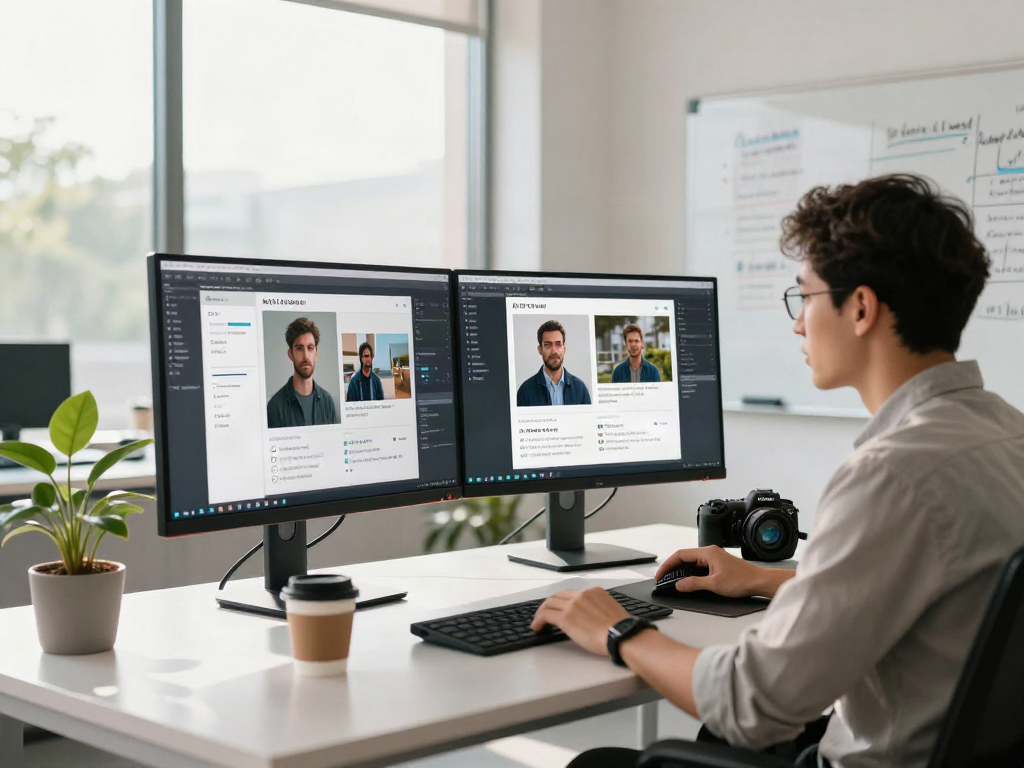AI Image Detection software analysis in a modern workspace.