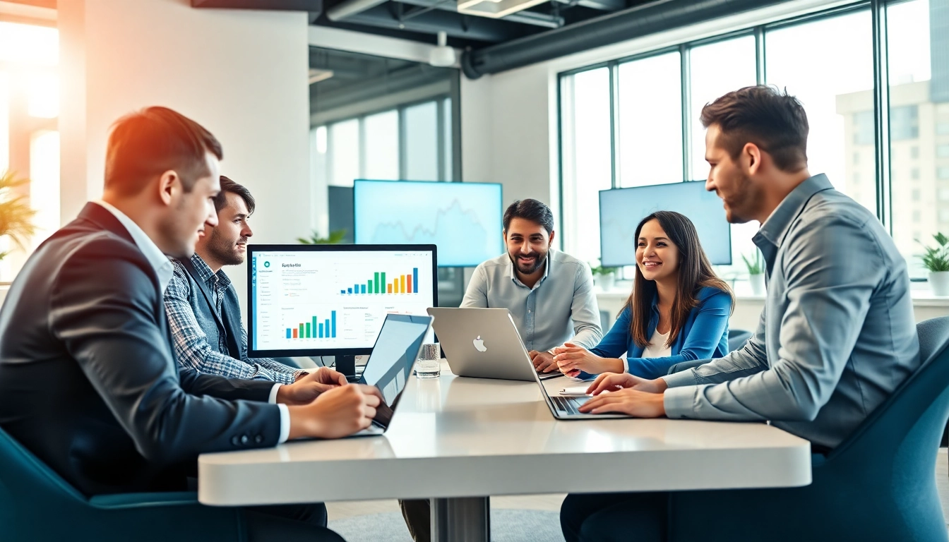 Team discussing google ads edmonton strategies in a bright, modern office setting.