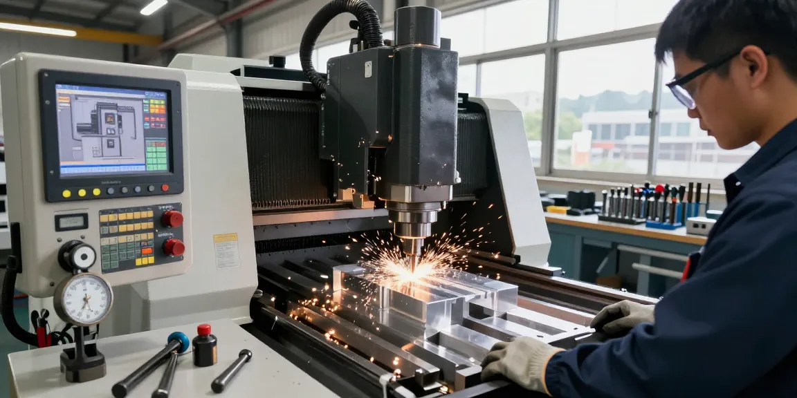 Precision CNC machining supplier in action with skilled technician operating milling machine in workshop.