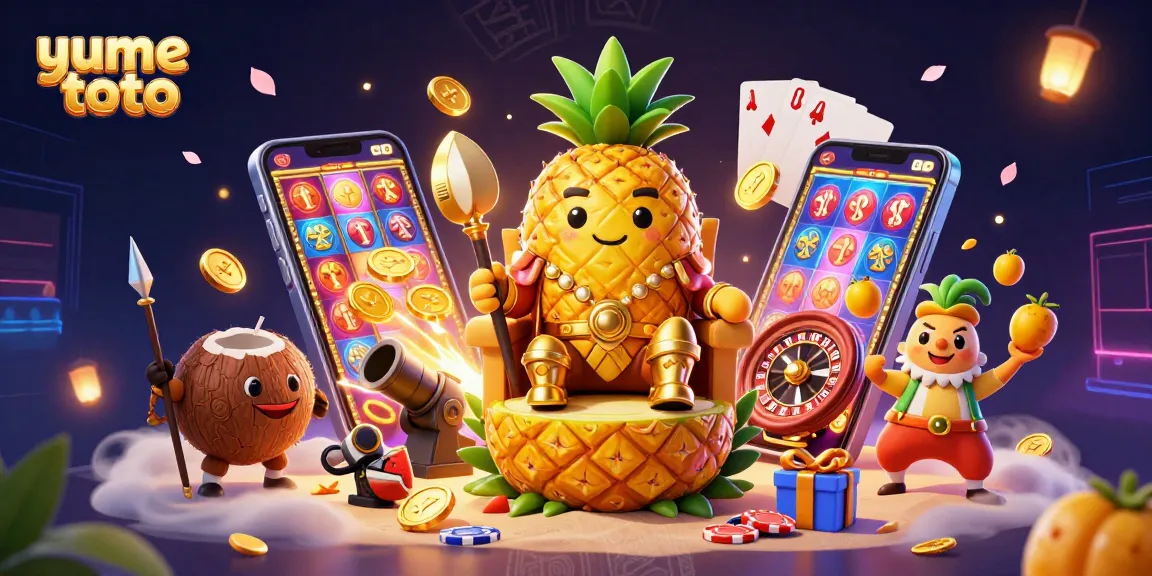 Menangkan yume toto dengan merayakan jackpot, ratusan koin emas dan slot game di latar belakang yang kaya