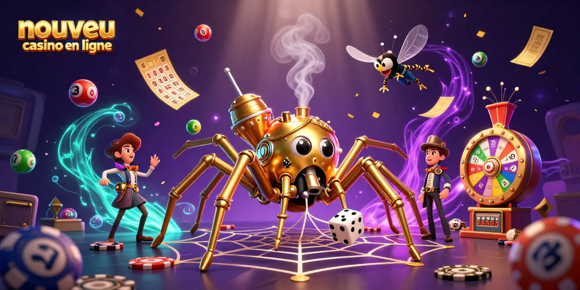 Visualisez le nouveau casino en ligne avec une illustration ludique de jeux de hasard captivants.