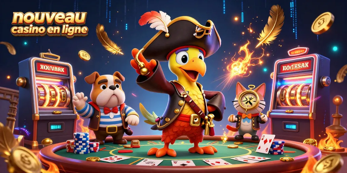 Visualisez un nouveau casino en ligne avec un capitaine pirate et des éléments de jeu captivants.