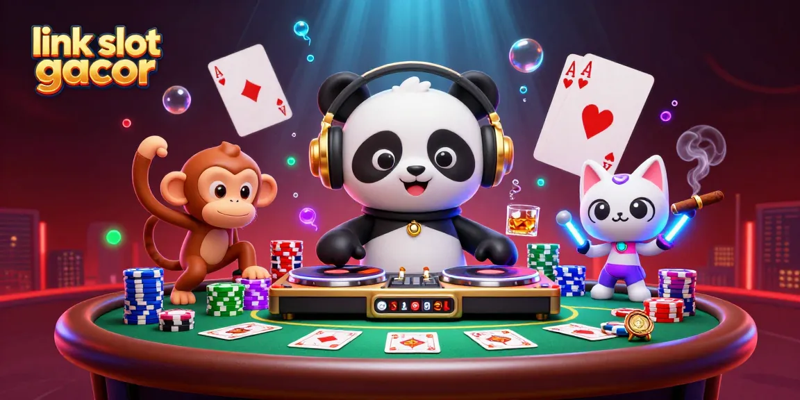 Experience thrilling fun with link slot gacor in an animated casino scene filled with vibrant characters.