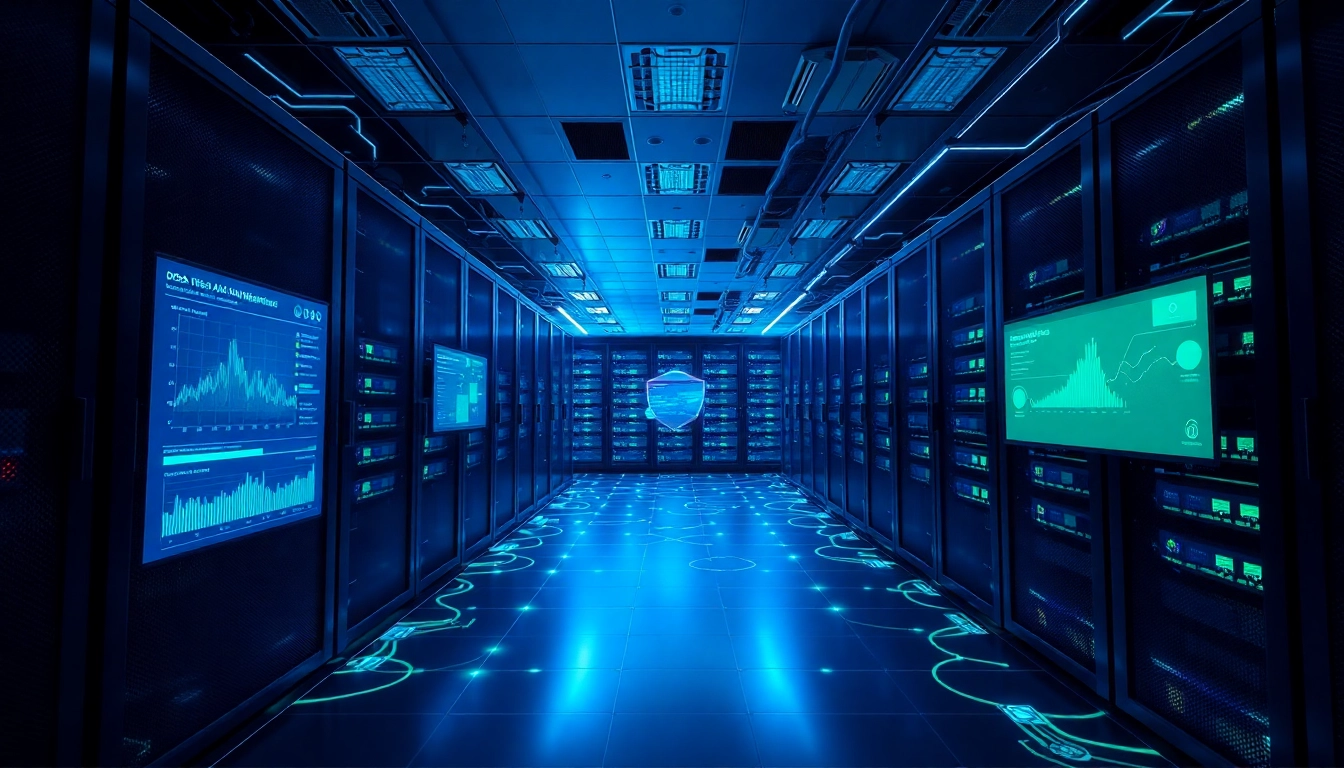 Showcasing a data center ensuring CDN with DDoS Protection with advanced technology and vibrant analytics.