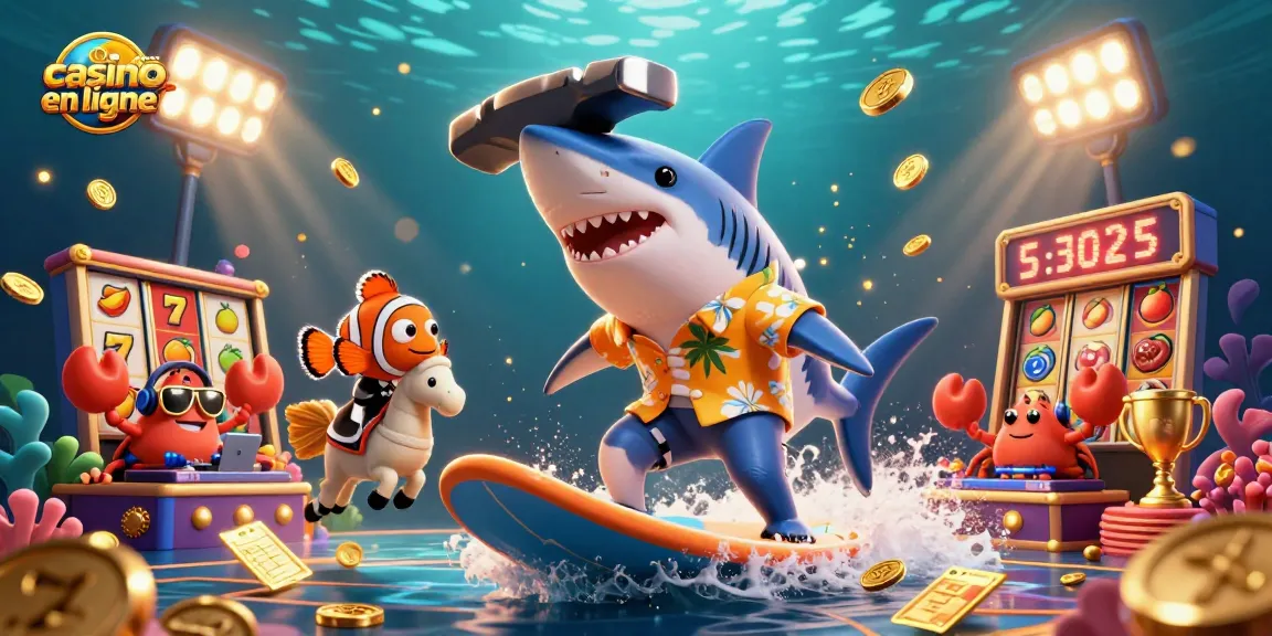 Illustration animée de personnages de casino, incluant un hammerhead, représentant le nouveau casino en ligne.
