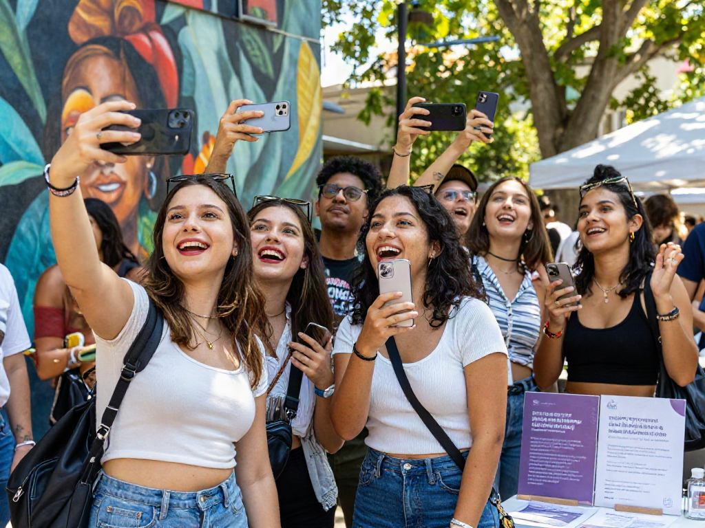 Participants enjoying an attractiveness test at a lively outdoor event, showcasing smiles and confidence.
