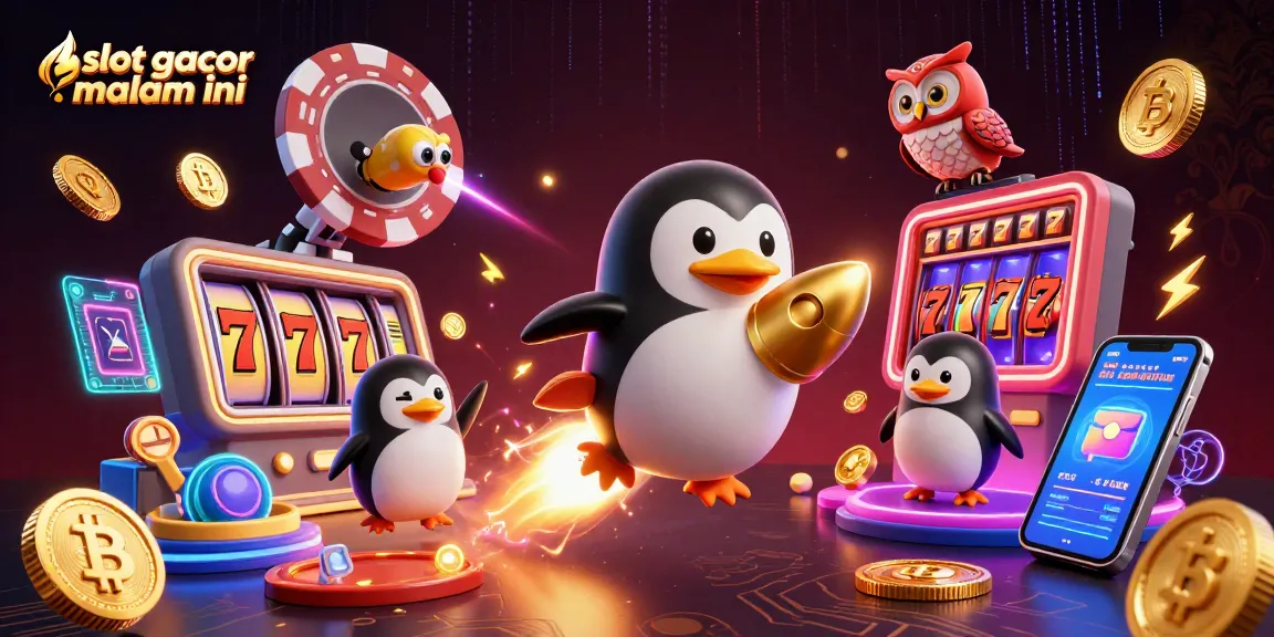Experience thrilling slot gacor malam ini with a vivid 3D digital casino-themed illustration.