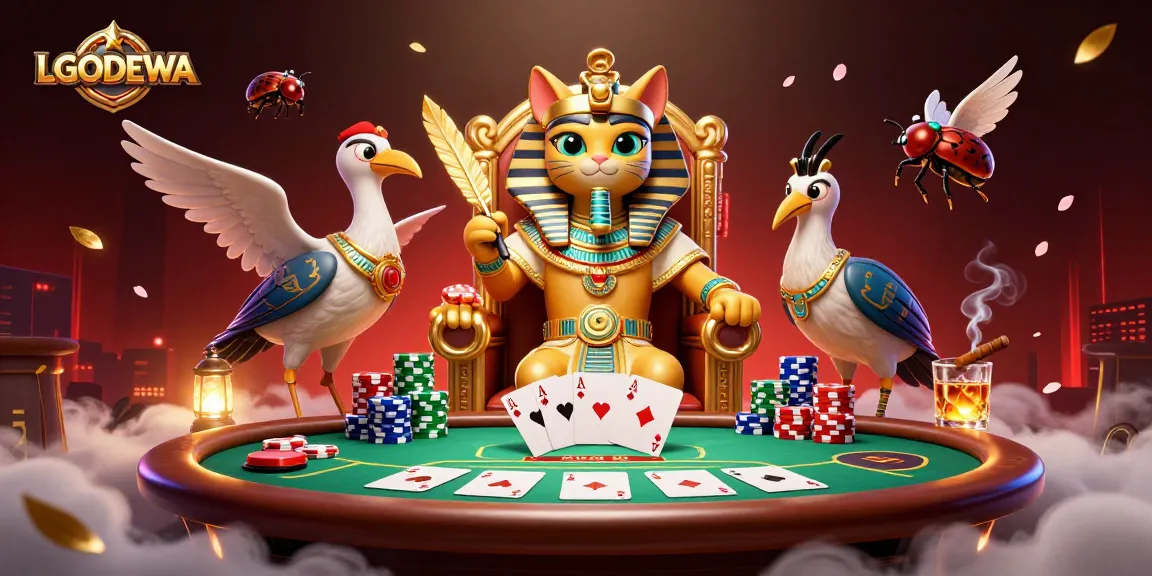 Experience thrilling gaming at LGODEWA with a vibrant scene featuring slots, poker, and casino elements.