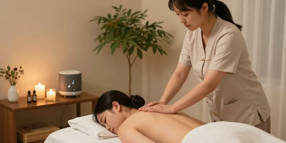 홍대출장안마 전문 마사지 치료를 받는 모습, 편안한 실내 환경