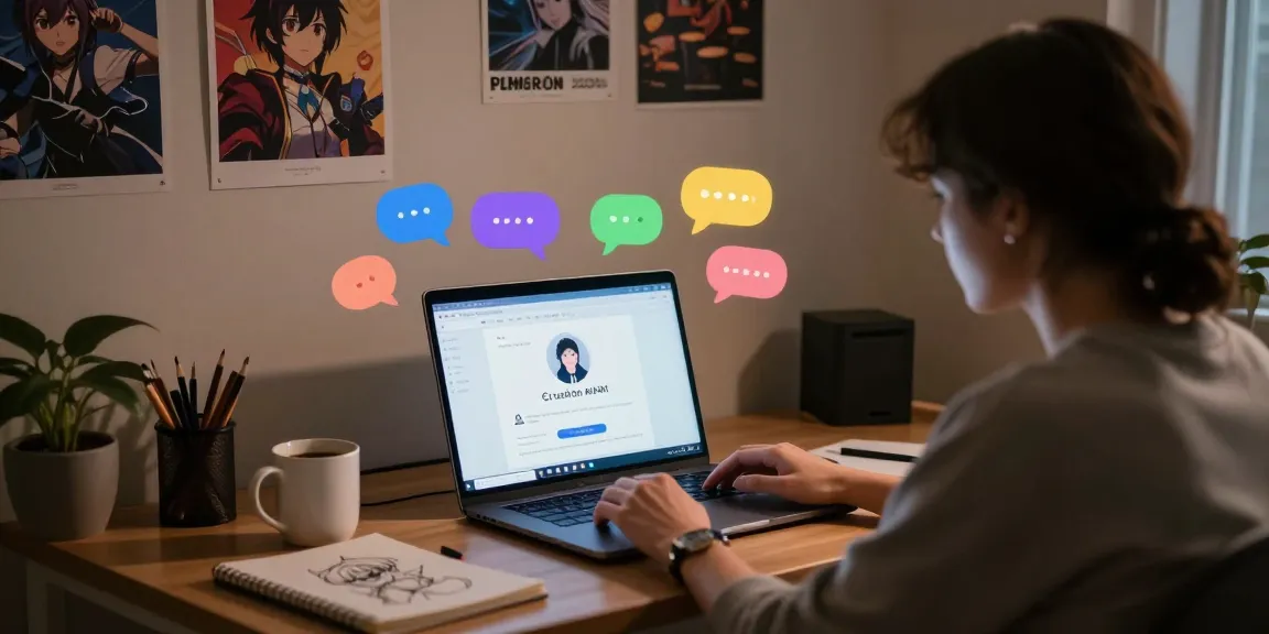 Engaging in playful conversations with Crushon AI, a leading nsfw ai platform showcasing vibrant dialogue bubbles and personal creative elements.