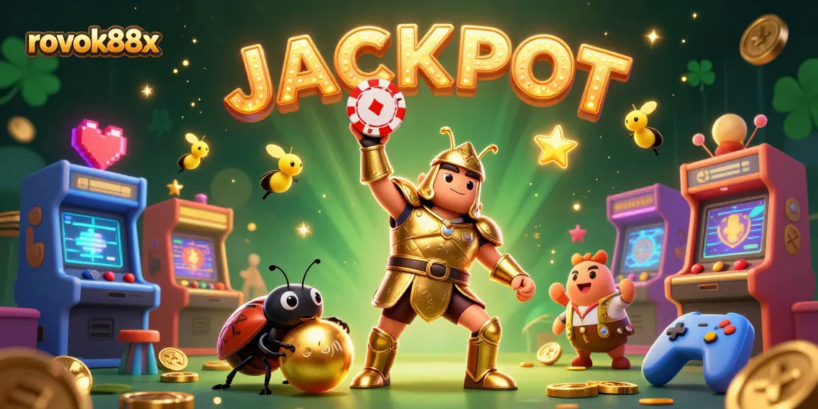 Join the excitement of rokok88x with a vibrant 3D illustration featuring a triumphant beetle lifting a poker chip in a casino.