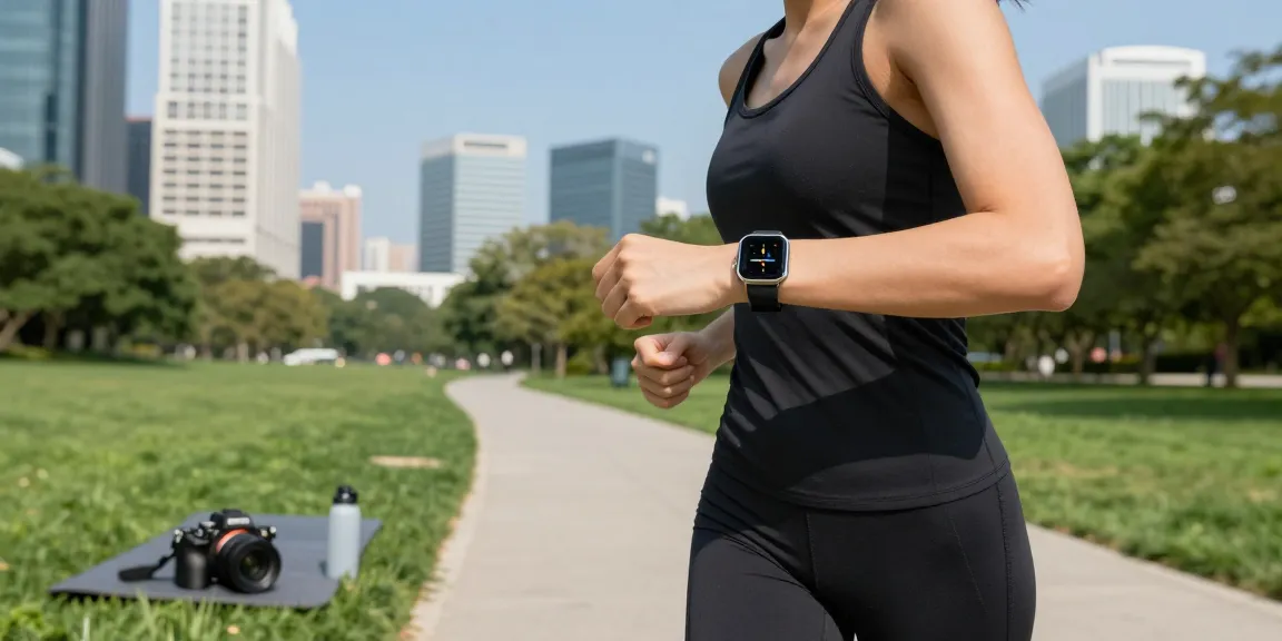 Individu menggunakan smartwatch Fitbit Luxe saat jogging di taman kota, menunjukkan gaya hidup sehat dengan teknologi canggih dari https://www.polarfitbitshop.com/fitbit-luxe/.