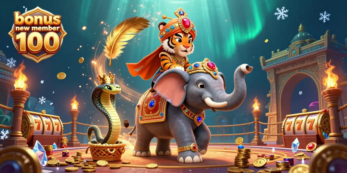 Experience the thrill of the bonus new member 100 with an exciting casino scene featuring ornate characters and vibrant elements.