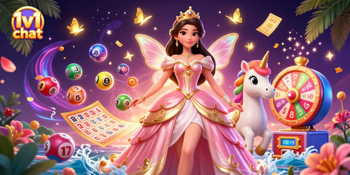 Engage in 1v1 chat with colorful lottery balls and a glamorous fairy-tale scene, promoting thrilling gaming.