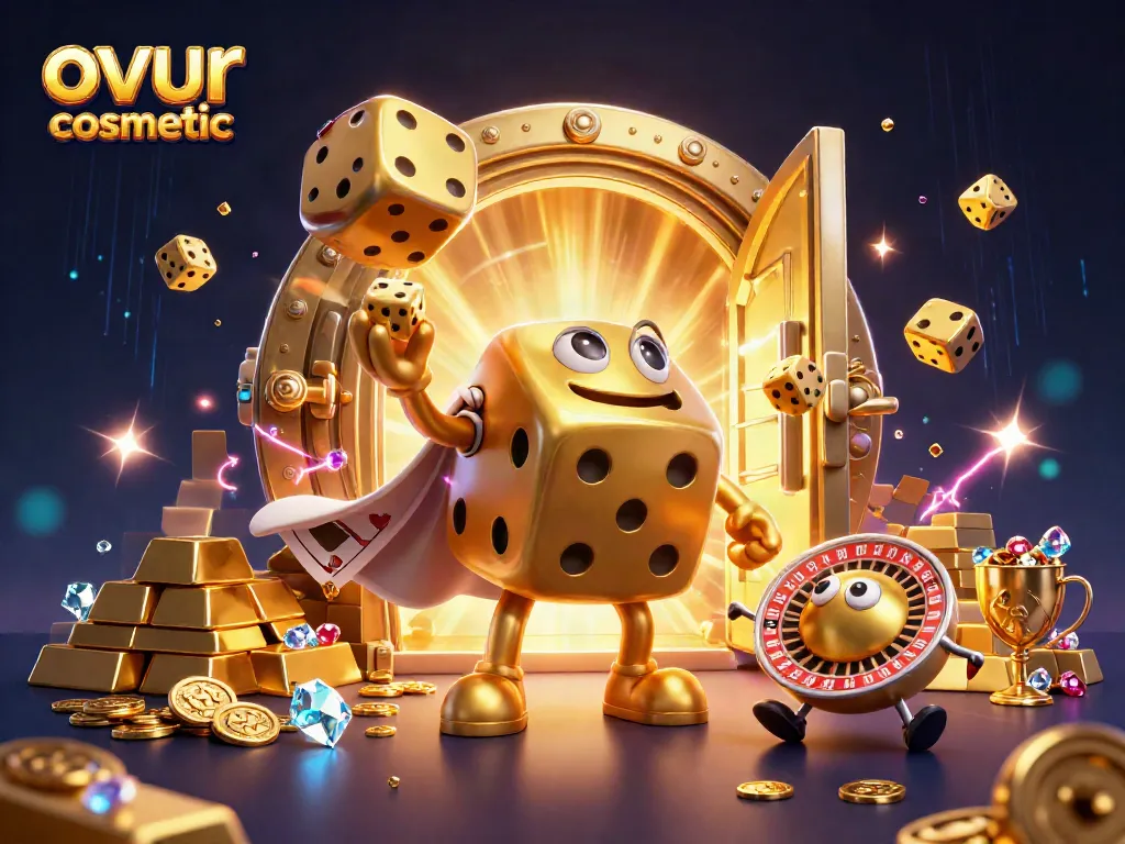 Engage with ovur cosmetic by exploring the vibrant casino scene of a dice golem and roulette companion.