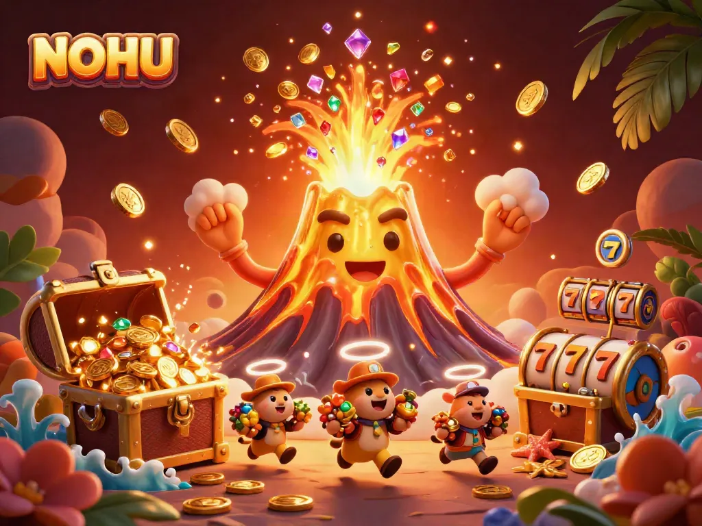 Experience the thrill of NOHU with a vibrant treasure eruption in a casino setting.