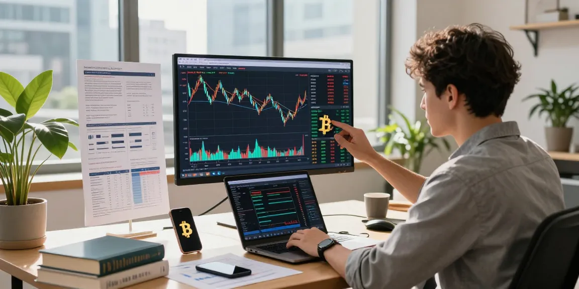 Bitcoin live price chart analysis in a vibrant finance workspace with professional tools.