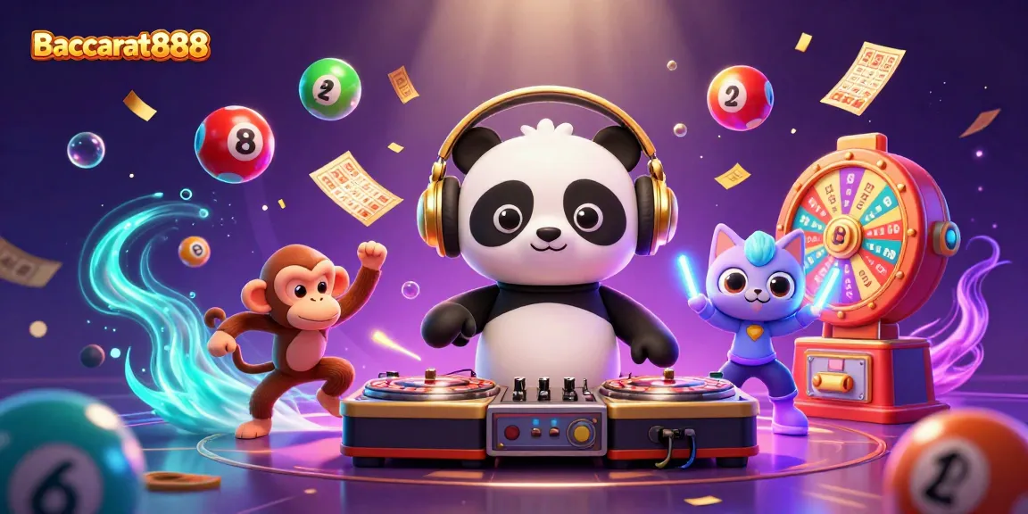 Baccarat888 offers a lively gaming experience with a DJ panda and vibrant casino elements.