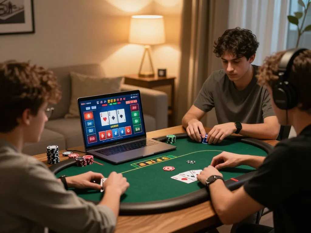 Players engaging in an online poker game on 888top, showcasing strategy and excitement.