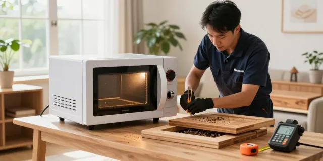 SHASHEL® microwave wood treatment device in action for pest elimination in a bright home workspace.