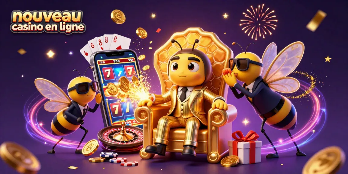 Dans un nouveau casino en ligne, un boss abeille cartoon s'illustre dans un décor vibrant de jeux d'argent.