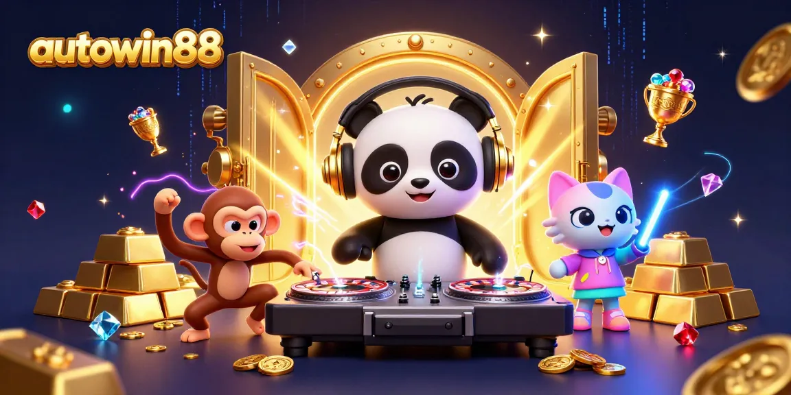 Join the excitement at autowin88 with vibrant characters dancing in a glamorous casino scene.