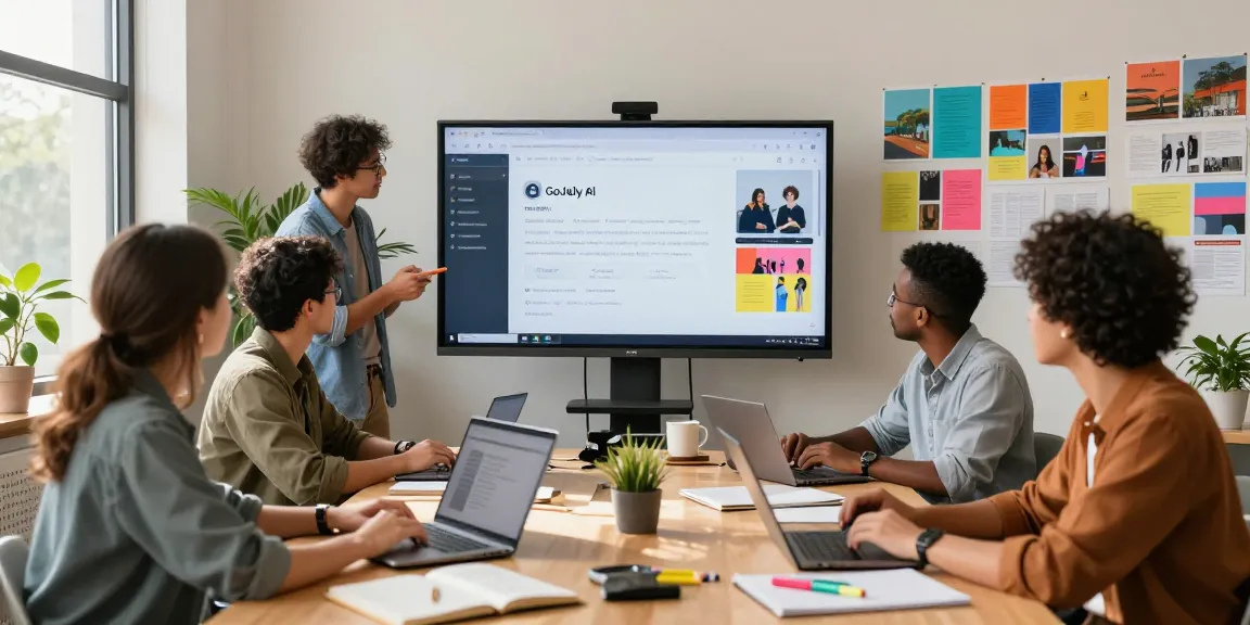 Team collaborating on mixboard ai platform in a bright office.
