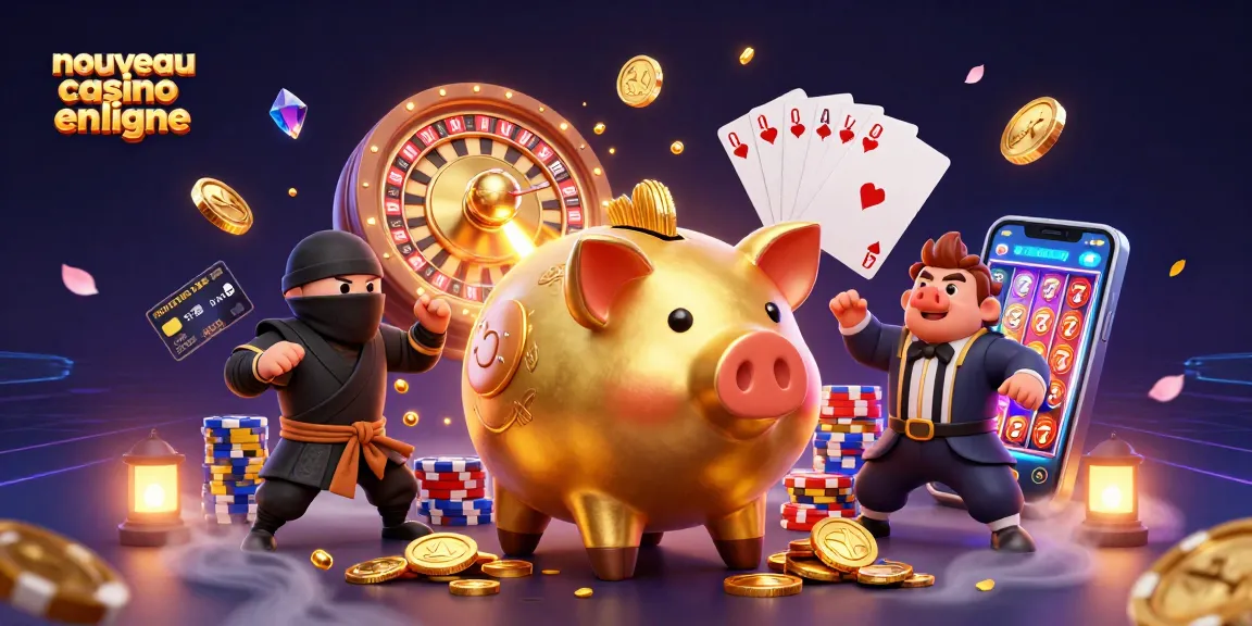 Illustration dynamique représentant un nouveau casino en ligne avec un sumo, un ninja porte-monnaie et un samouraï des cartes.