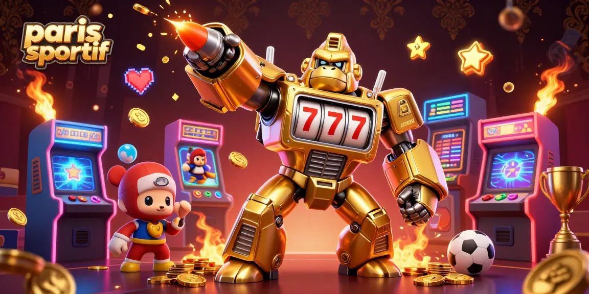 Visuel dynamique sur le thème paris sportif avec un gorille robot et des éléments de casino.