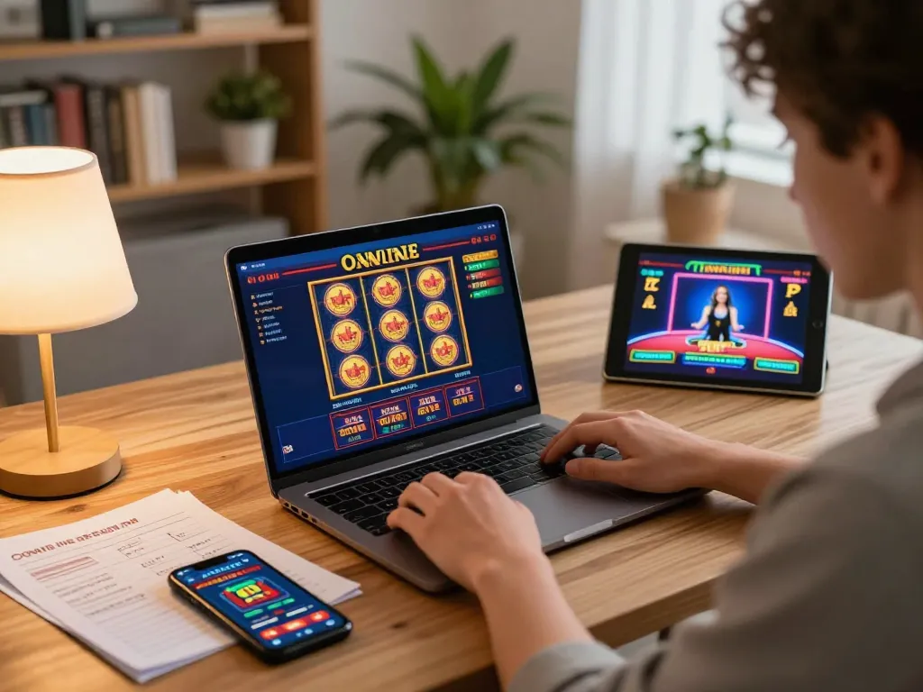 Engaging in casino non aams legali gameplay on a laptop while surrounded by strategic notes.