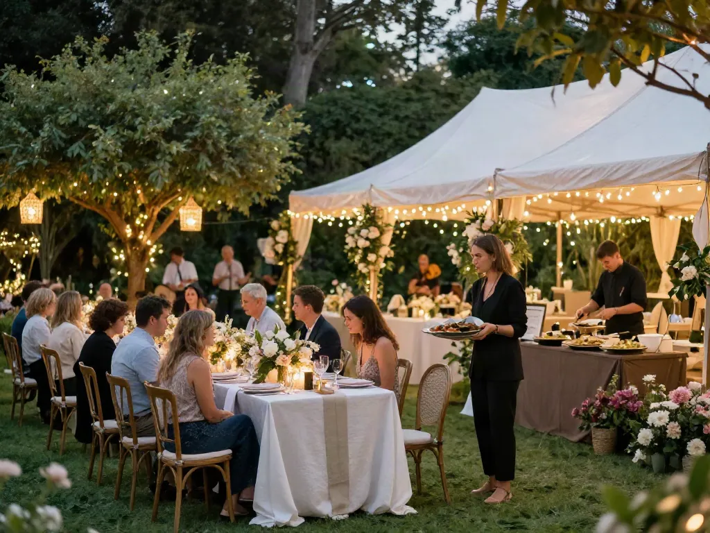 Event rentals setup with elegant tents and decorations for a wedding