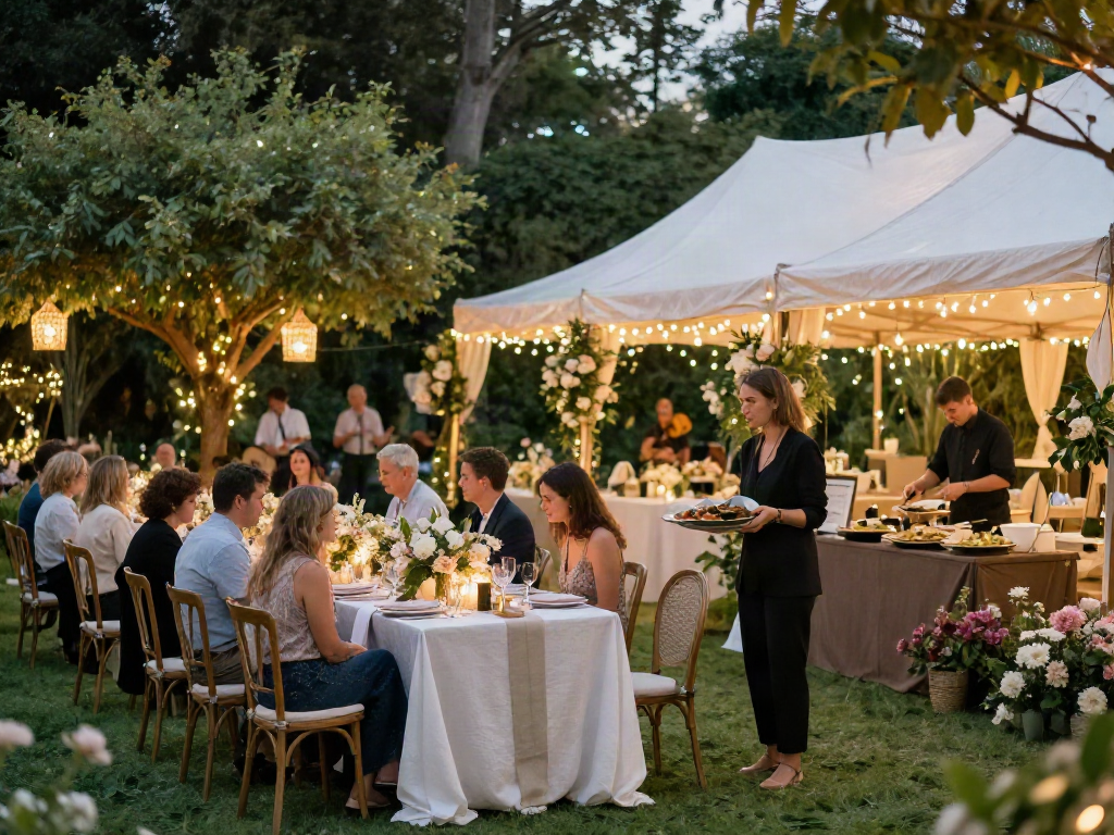 Event rentals setup with elegant tents and decorations for a wedding
