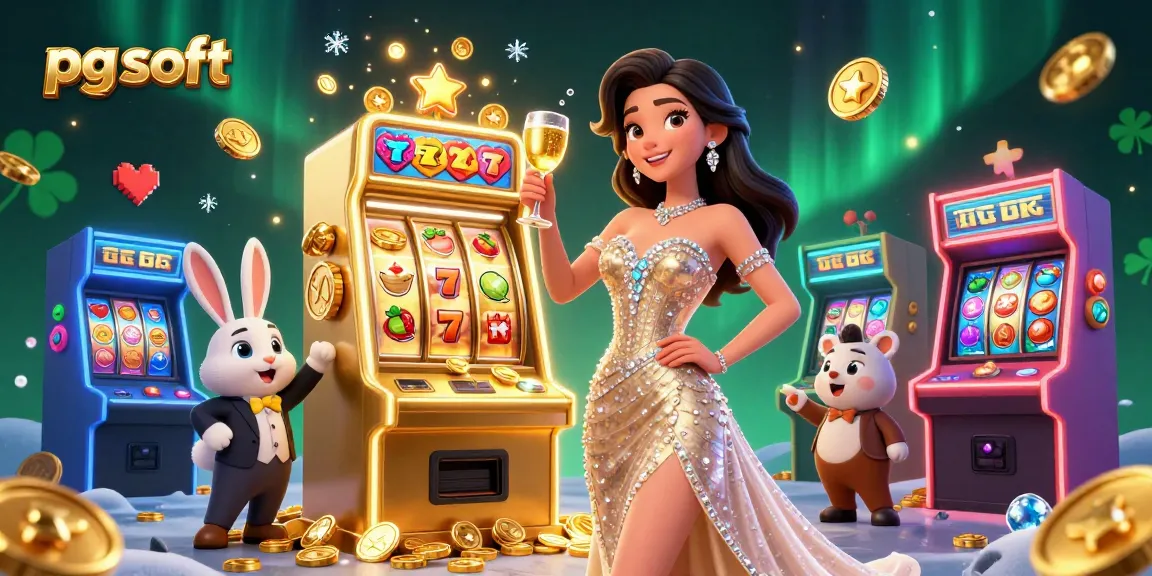 Experience vibrant pg soft slots gameplay with a glamorous woman and a golden slot machine