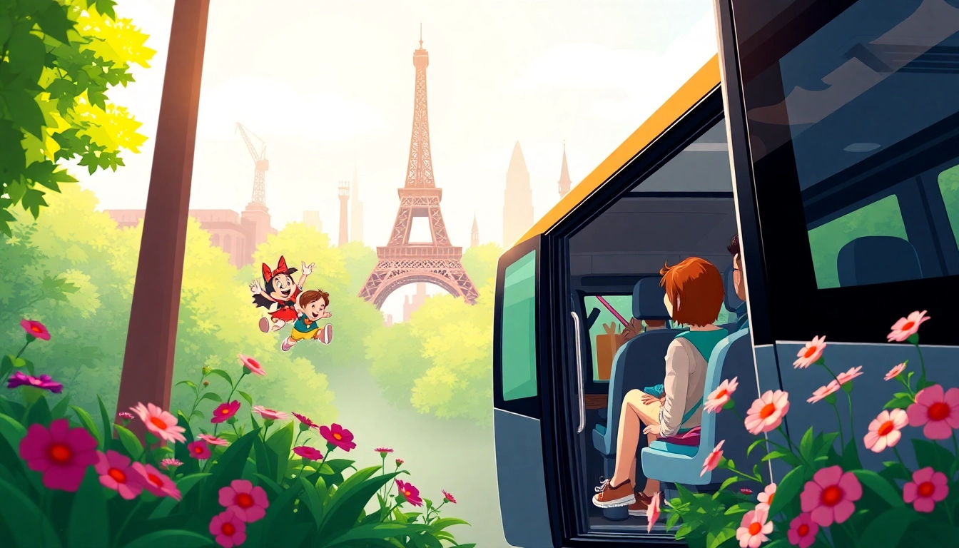 Family enjoying Disneyland Paris airport transfer services in a vibrant shuttle bus.