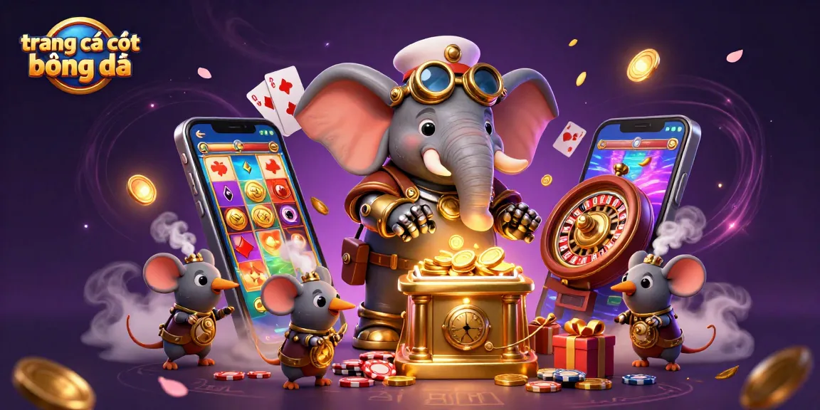 Experience trang cá cược bóng đá visually as a 3D steampunk elephant engages in sports betting.