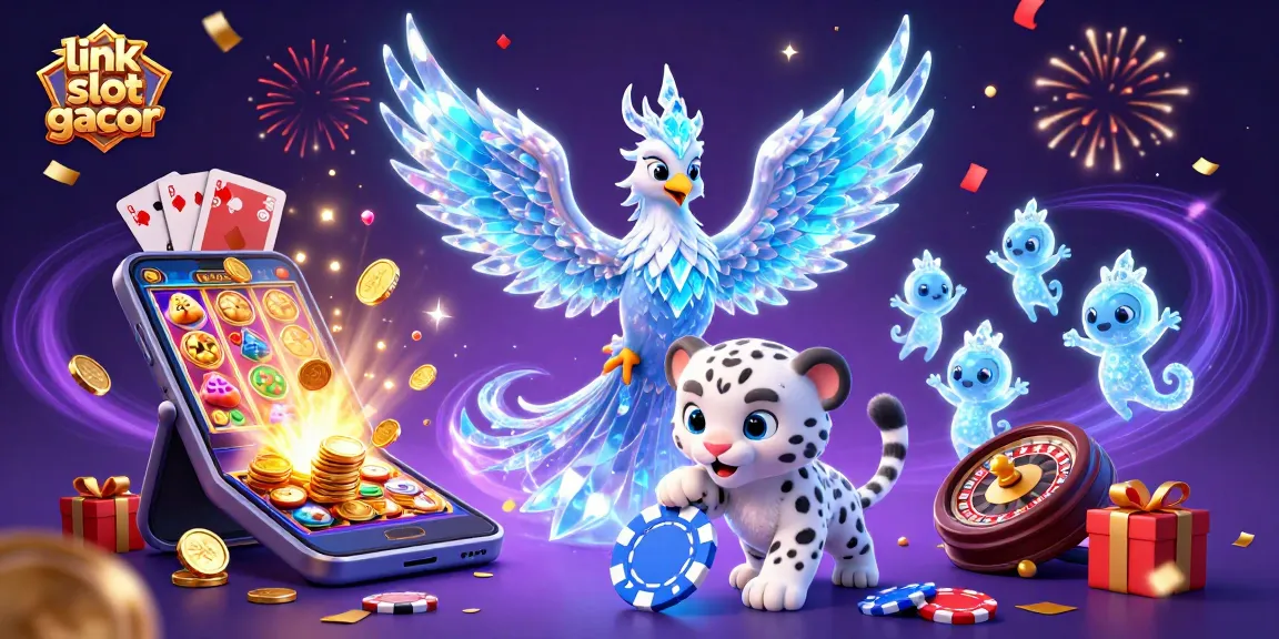 Mainkan permainan slot yang menarik dengan link slot gacor yang menampilkan karakter cerah dan elemen kasino yang bergerak.