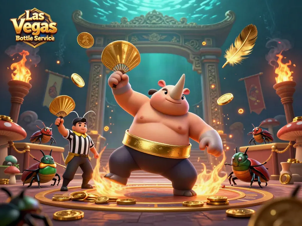 Experience Las Vegas Bottle Service with a dynamic scene featuring thrilling 3D characters and casino elements.