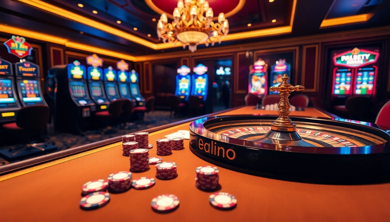 Experience the thrill of i9 bet in a luxurious casino setting with a roulette wheel and poker chips.