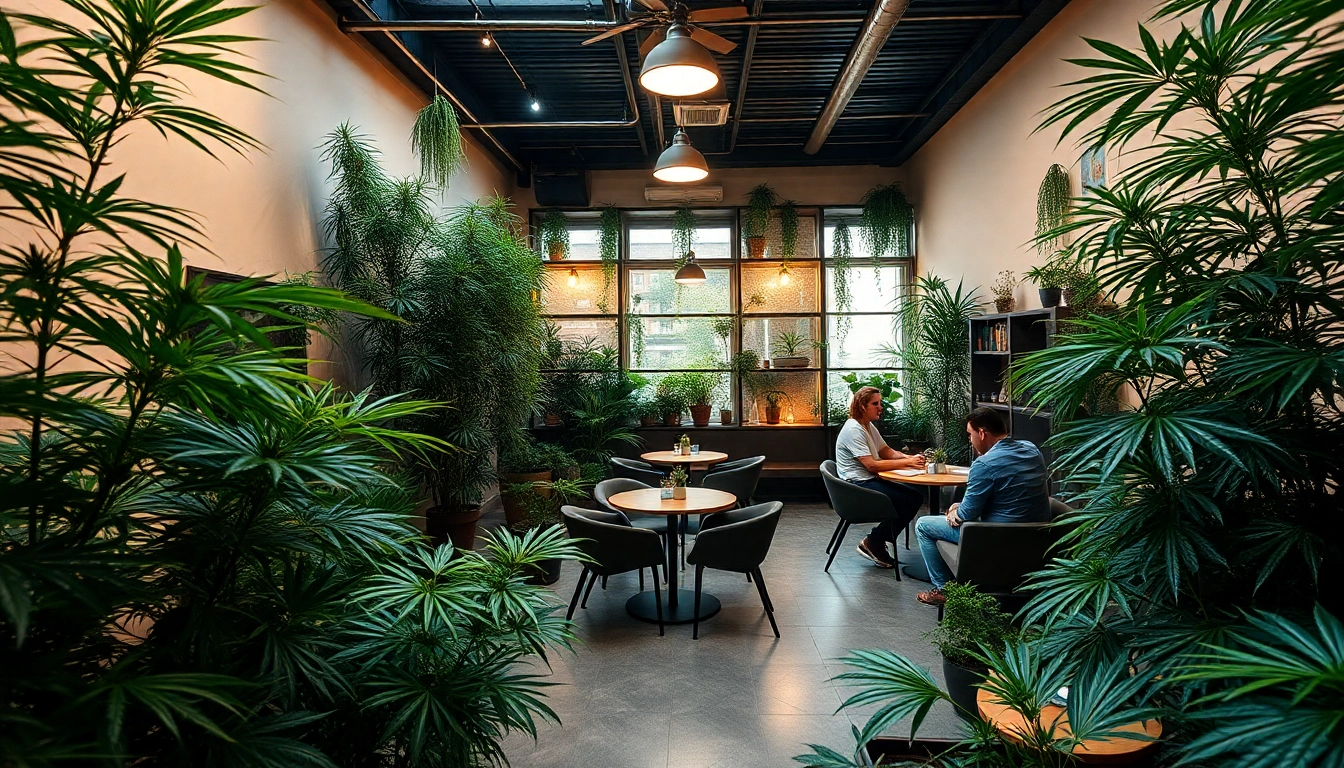 Visiteurs profitent de l'ambiance chaleureuse du The Corner Cannabis Club Madrid.