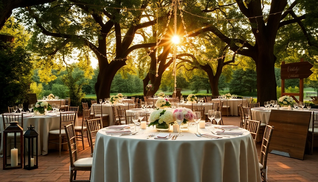 Explore stunning wedding rentals with elegant tables and natural decor for your event.