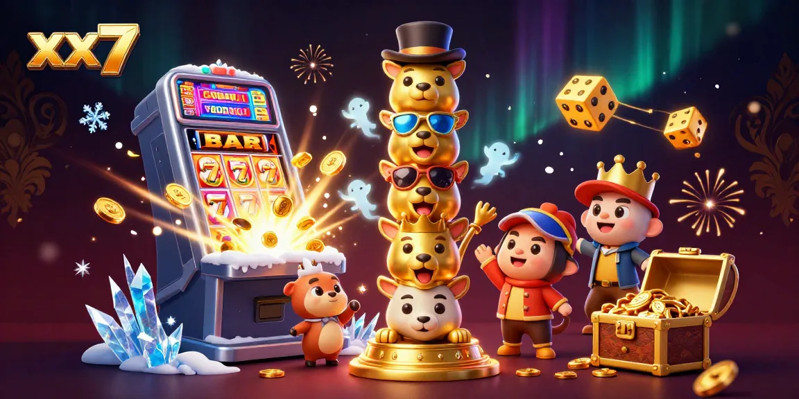 Spin the reels with xx7 as the vibrant slot machine bursts open, showering coins and excitement.