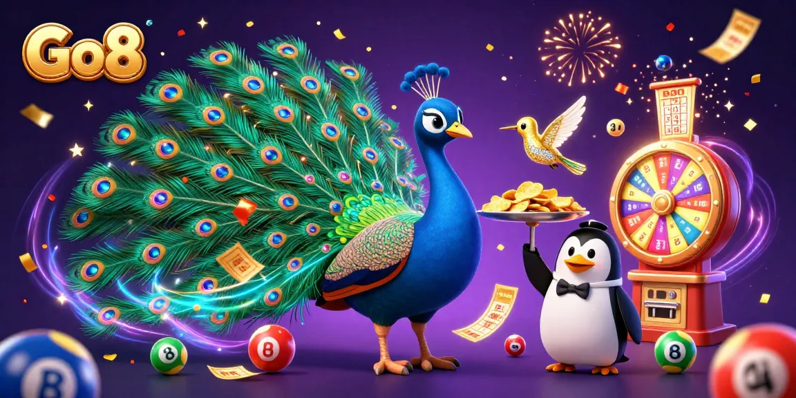 Experience the magic of Go8 with colorful lottery elements and vibrant characters gathering in celebration.