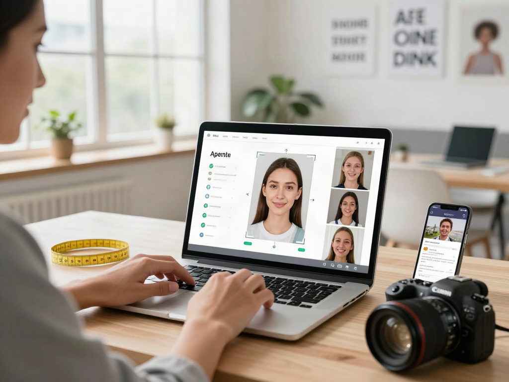 Person using a fun AI tool to determine how old do I look in a bright, stylish workspace.