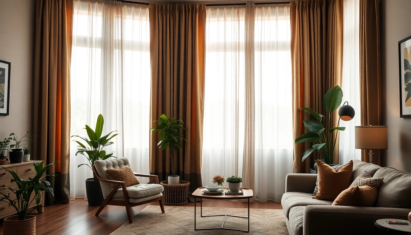 Verduisterende gordijnen in een stijlvolle woonkamer met natuurlijk lichtinval.